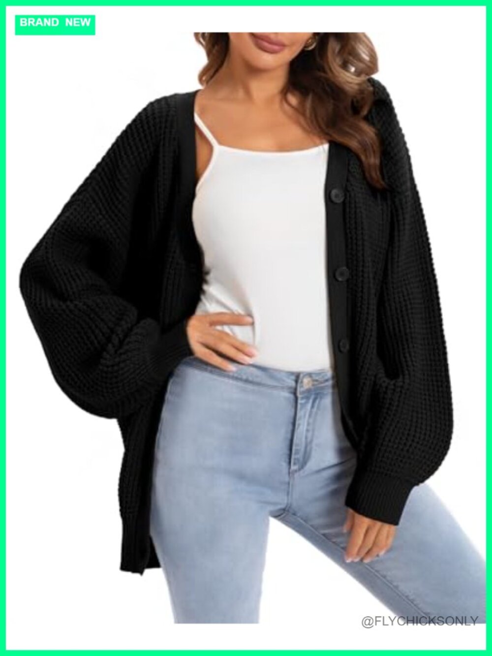 100% Cotton Oversized Cardigan Button Down V-Neck Sweater